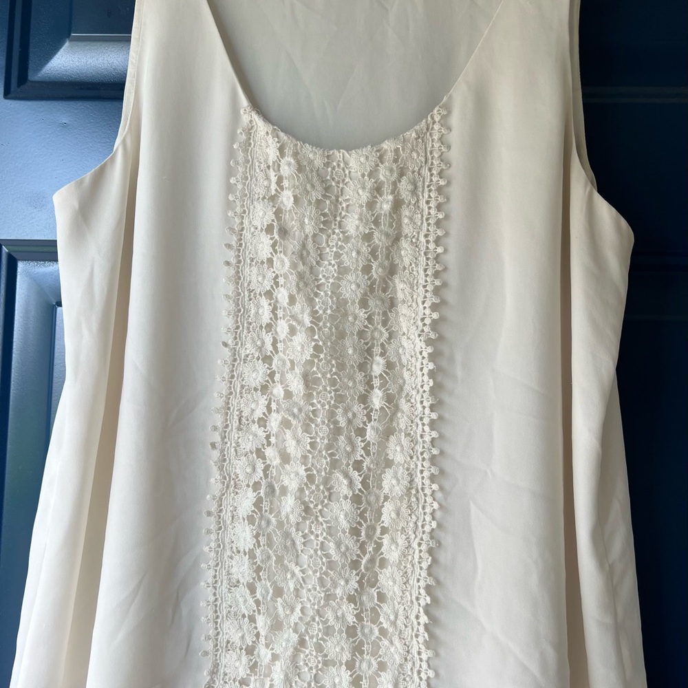 LOFT White Silk & Lace Tank Top size L